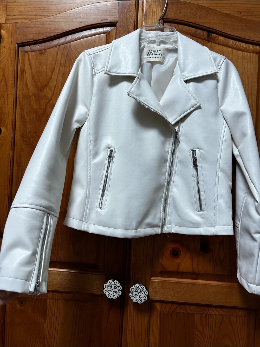 Ashley By 26 International White Faux Leather Moto Jacket